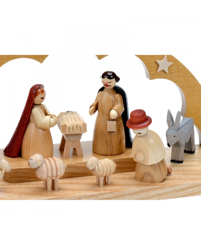 Mini-crèche de Noël artisanale en bois avec arche 21 cm