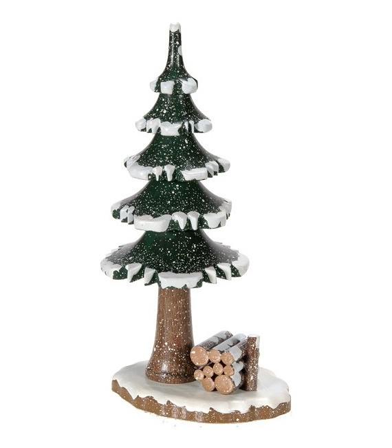 Village de Noël miniature | Figurine de Noel sapin enneigé et tas de bois