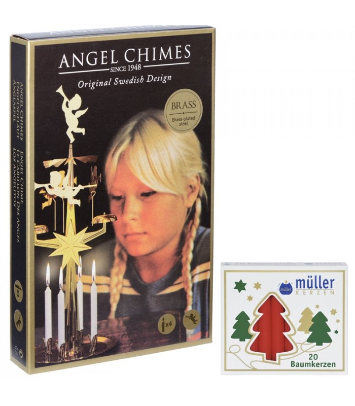 Trouva: Carillons d'ange suédois originaux en laiton et 4 bougies -  Carillons festifs tournants