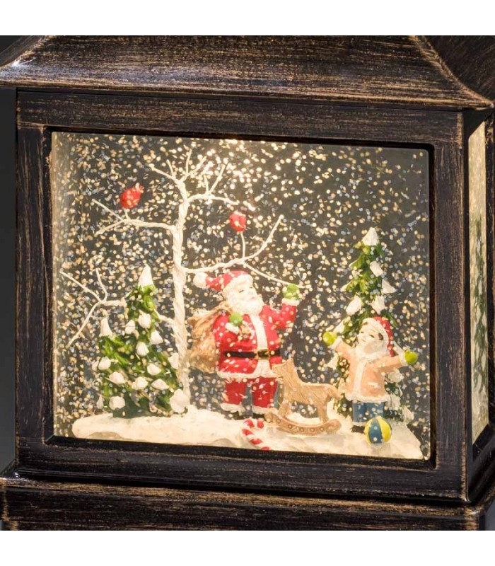 Lanterne Père Noël sous la neige avec enfant, 25 cm