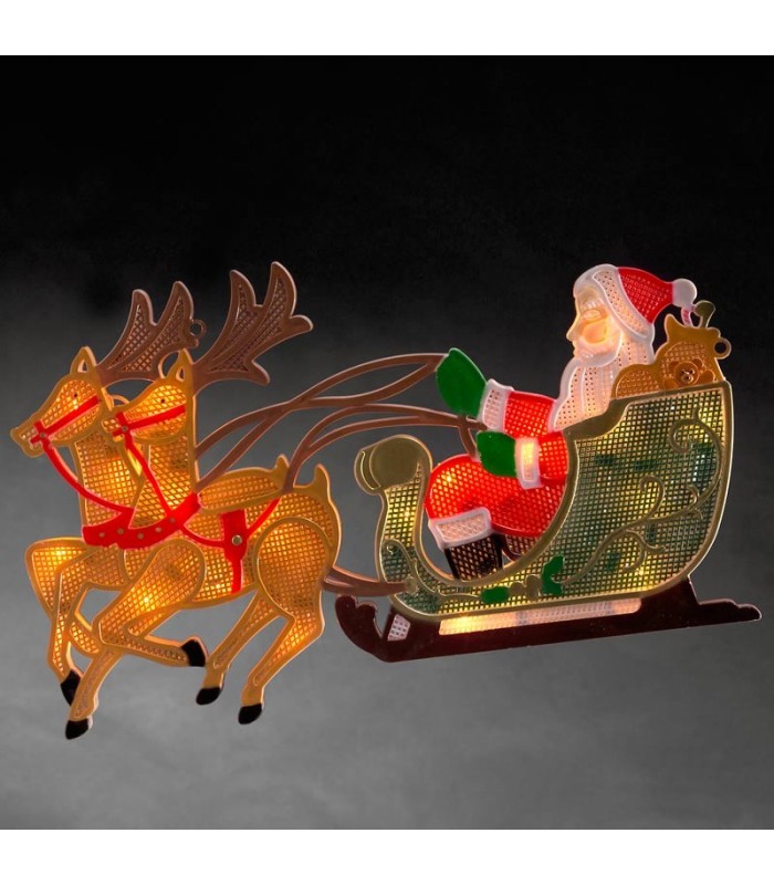 Pere Noel avec traineau et rennes | Pere Noel lumineux