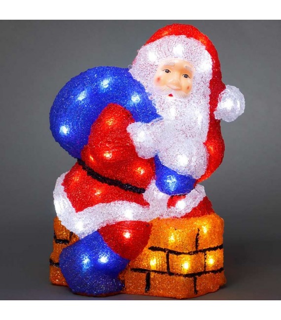 Grand pere Noel rouge sur cheminée, 37 cm | Pere Noel lumineux avec hotte