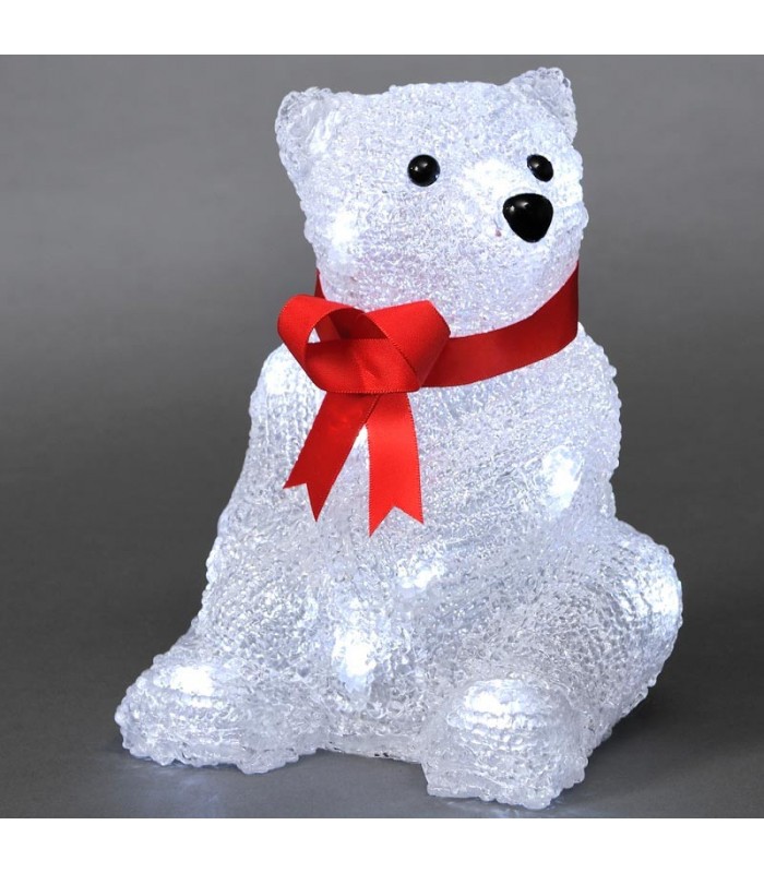 Ours lumineux LED 18 cm avec ruban rouge Deco Noel enfant